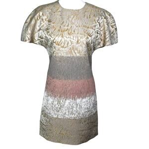 GABRIELE COLANGELO Size 4 Tan Cream Textured Midi Dress Italian‎ Designer Formal